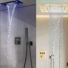 Thermostatic Luxury Shower Faucet Set LED Rain Waterfall Shower Head Combo Kit