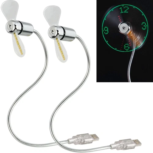 2x USB-Ventilator LED Uhr Mini Abkühlung Lüfter Tisch-Ventilator für PC Notebook