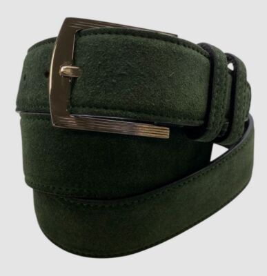 Kiton Men's Green Suede Leather Double Loop Belt Size 100