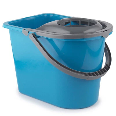 PRO KLEEN BY DLUX Large Mop Bucket Wringer Plastic Strong 14 Litre Blue, Wet Floor Cleaning Handle