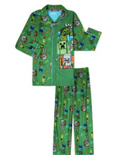 Minecraft Boys Pajama Set PJ 2-Piece Kids Sleepwear Long Sleeve Green COAT STYLE