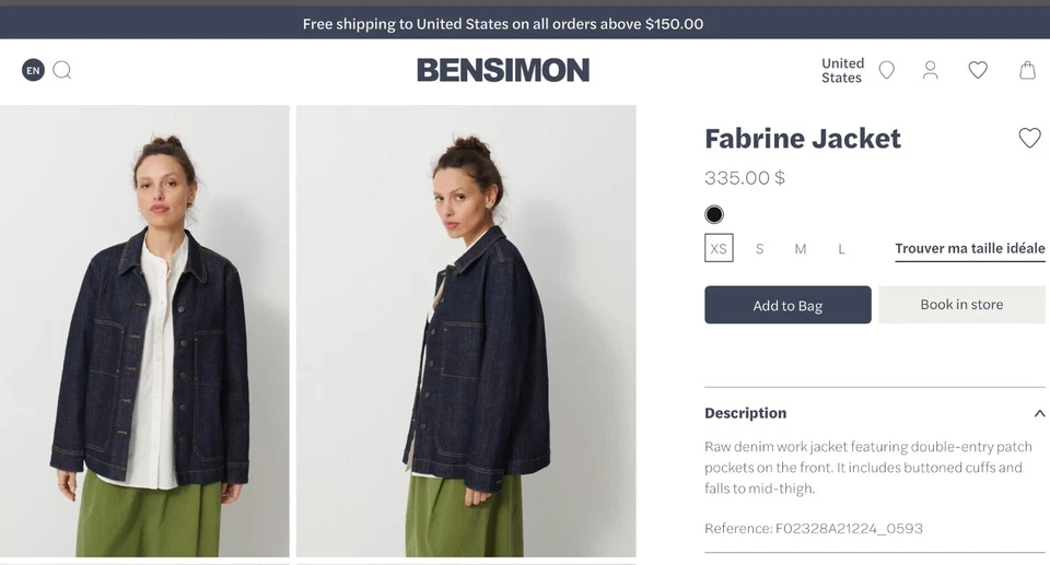 Chaqueta de Jean BENSIMON Fabrine, Denim Crudo, XS Foto 3 de 4