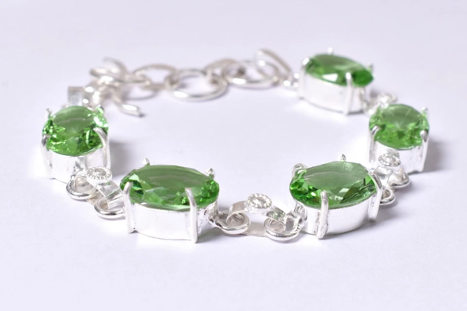 925 Sterling Silver Peridot Gemstone Handmade Bracelet Birthday Party Gift BS - Image 4 of 4