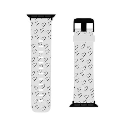 Luxury Apple Watch Band - Mini Black Hearts White Design, Series 1-9 SE & Ultra