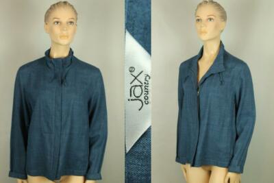 JAX COUNTRY Canada Indigo Blue Linen Blend Lightweight Zip Up Jacket Blazer 12