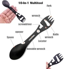 10 in 1 Multi-Utility Stainless Steel Camping Hiking Survival Tool Fork Knife