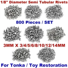 For Tonka Semi Tubular Rivets 1/8" Diameter 800PCS Assortment Toy Rivets 8 Size