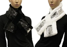 Womens Plush Soft Scarf Sequin Pull Through Keyhole Scarf Fall Winter Holidays
