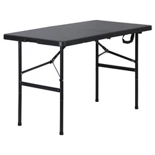  48" Folding Table Plastic Fold-in-Half Desk W/ Carry Handle, Black