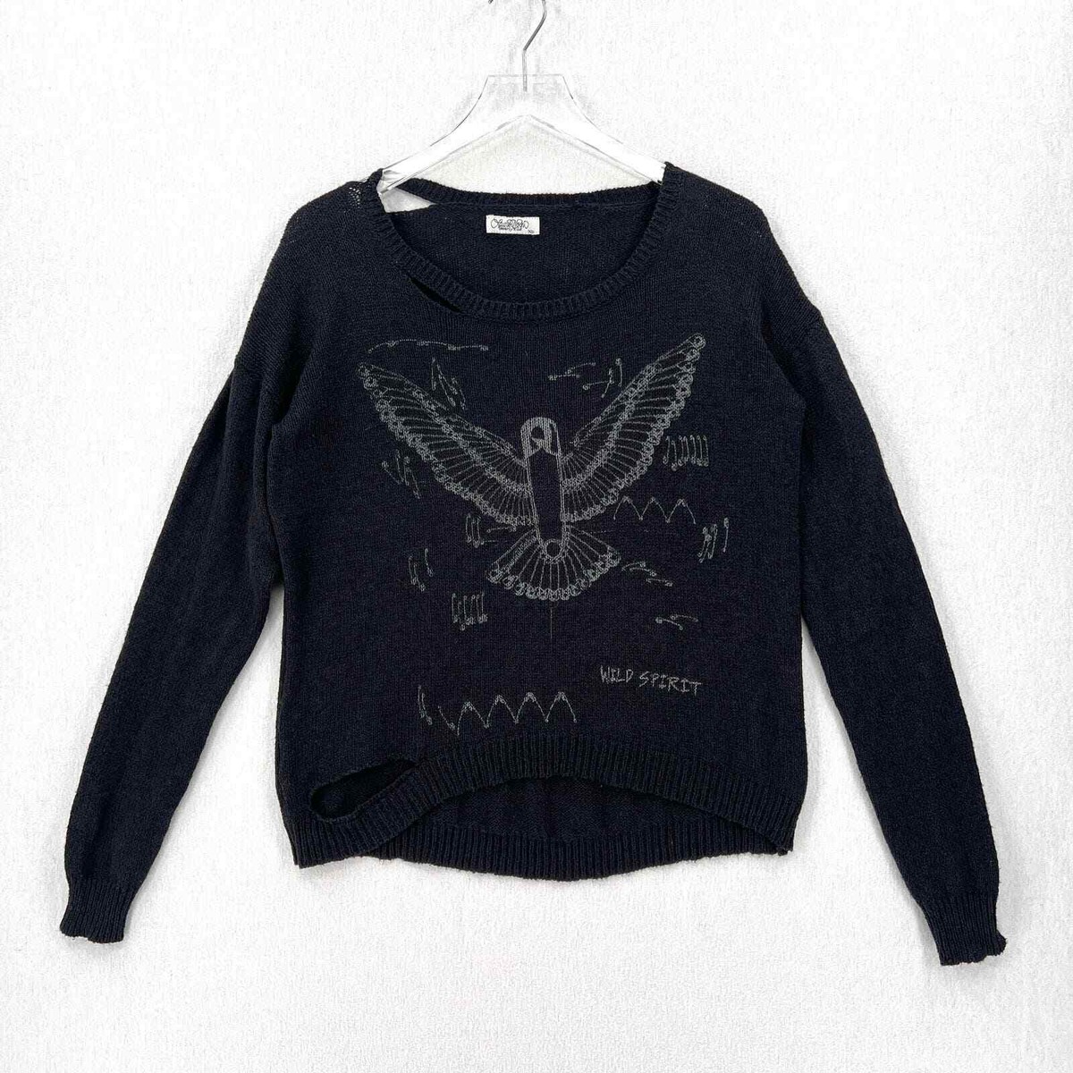 LAUREN MOSHI Sweater Womens XS Black Wild Spirit Safety Pin