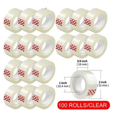 100 Roll Crystal Clear Transparent Tape Dispenser Refills 3/4" x 1000" Wholesale