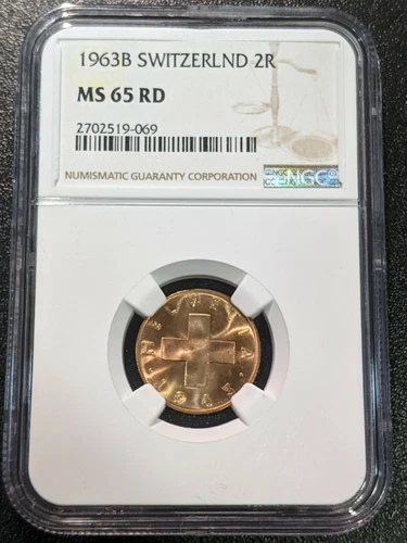 1963 MS65 RD Switzerland 2 Rappen NGC UNC KM 47 TOP POP!