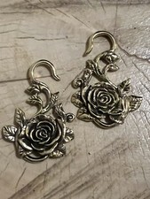 PAIR 12G 2mm BRASS HANGING HOOPS EAR WEIGHTS PLUGS TUNNELS STRETCH GAUGE