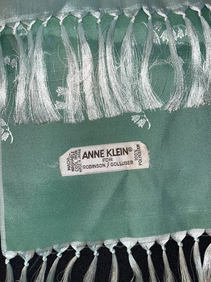 2 Vintage Scarves Anne Klein Robinson Golluber Faux Silk Green White Scarf - Image 4 of 4