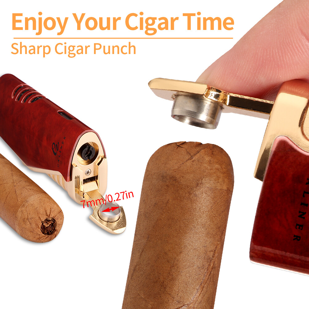 Galiner Windproof 3-Torch Jet Flame Cigar Lighter | Brown Metal Refillable With Punch - View #2