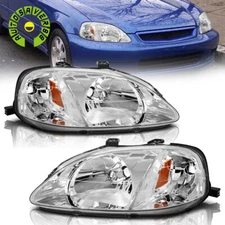 Headlights For 1999-2000 Honda Civic EK EJ LX EX SI Chrome Housing Amber Corner