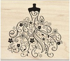 Inkadinkado Wedding Dress Red Rubber Wood Stamp 4.4" x 2"