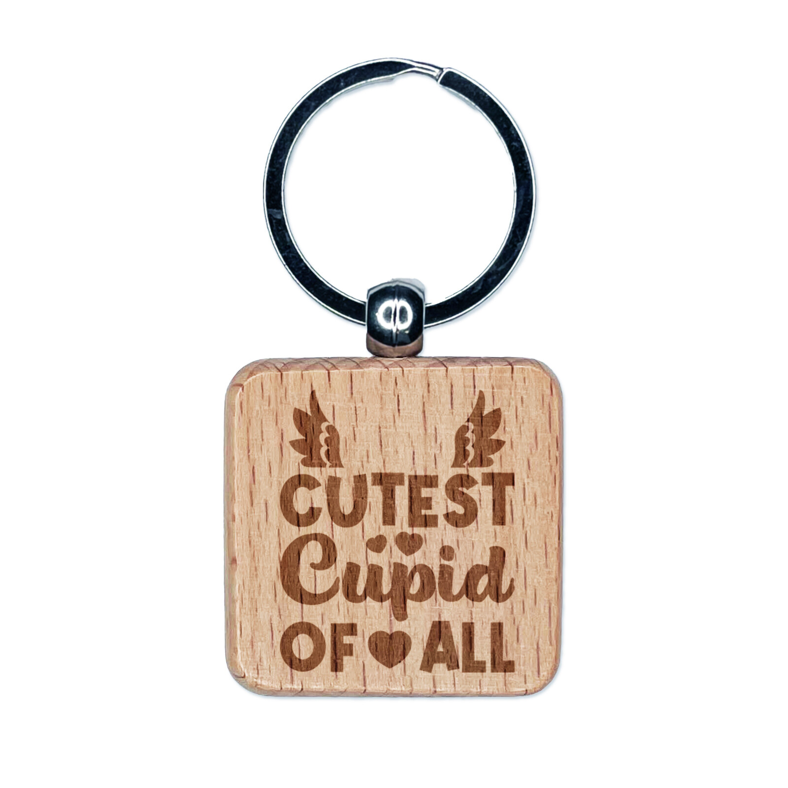 Cutest Cupid of All Valentine's Day Engraved Wood Square Keychain Tag Charm