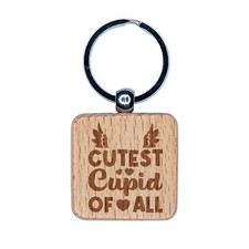 Cutest Cupid of All Valentine's Day Engraved Wood Square Keychain Tag Charm