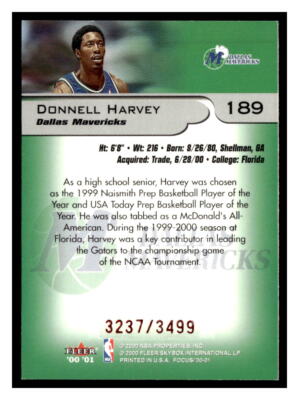Donnell Harvey 2000 Fleer Focus 189 RC, SN3499 Rookie | eBay