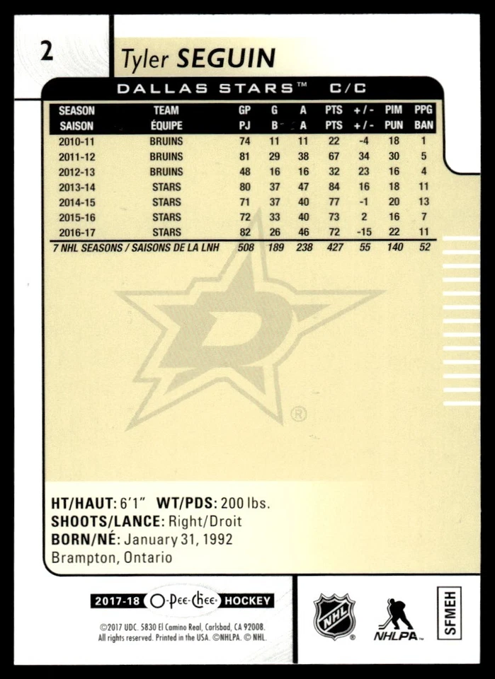 2017-18 O-Pee-Chee SILVER FOIL Tyler Seguin Dallas Stars #2 - Image 2 of 2
