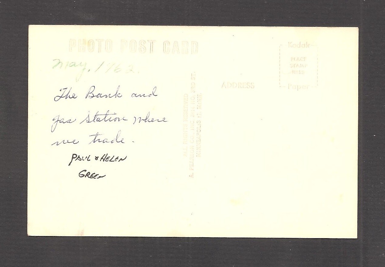 REALPHOTO POSTCARD STREET SCENE OGEMA, MINNESOTA MOBILE GAS