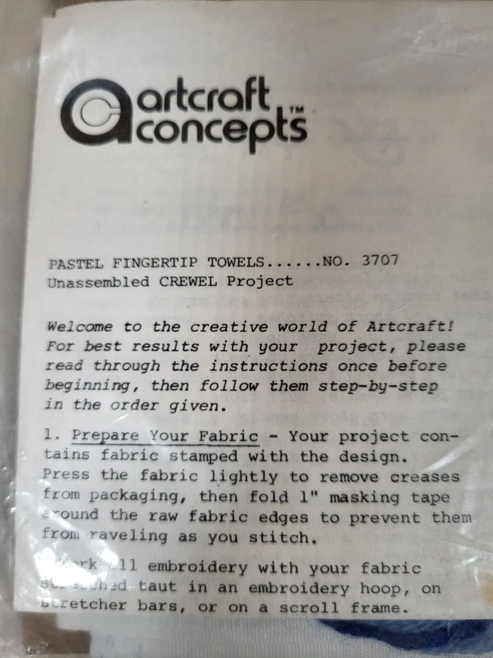 Artcraft Concepts No. 3703 Pastel Fingertip Towels Crewel Project - Image 2 of 3