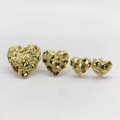 10k & 14k Solid Gold Heart Nugget Stud Earrings Push Back Gift for Girl Women