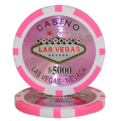 50 Pink $5000 Las Vegas Poker Chips - Buy 2, Get 1 Free - Mix & Match!