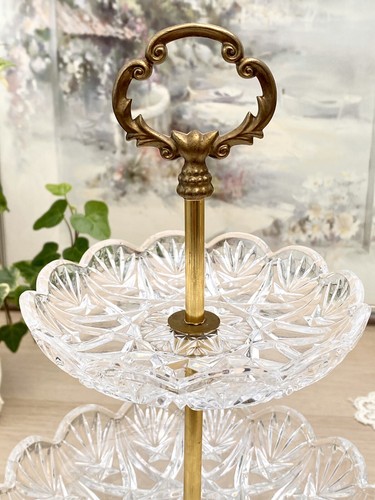 Bellissimo porta torta 3 piani portafrutta cristallo ottone vintage - Foto 4 di 9