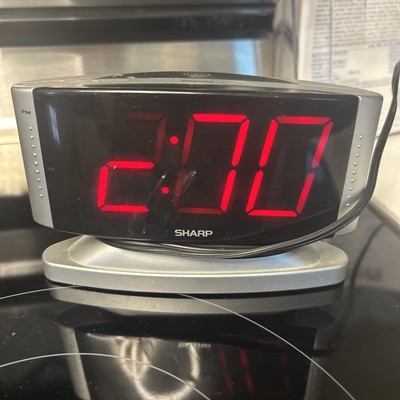 Sharp LED Digital Alarm Clock - Silver - Swivel Base - Large Red Display -SPC033