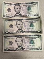 5 Dollar Bill, Lot Of (3) Star notes, Fancy Serial Number,Series 2017A And 2021