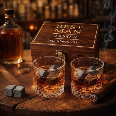 Personalisierte Whisky Gläser & Steine Geschenkset Trauzeuge Vater Braut Trauzeugen