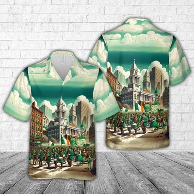 St Patrick's Day City Parade Hawaiian Shirt Irish Green Lucky Men Women