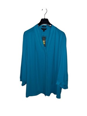 Investments Woman Caroline 3X Capri Brz Blue Turquoise V-Neck Blouse New