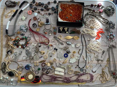 Modeschmuck & Trödel Konvolut | Bastler Lot Sammlung Schrott defekt C