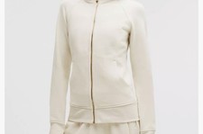 Women s Beige Full Zip Hooded Fleece Cotton Hoodie Size M Raglan High Neck