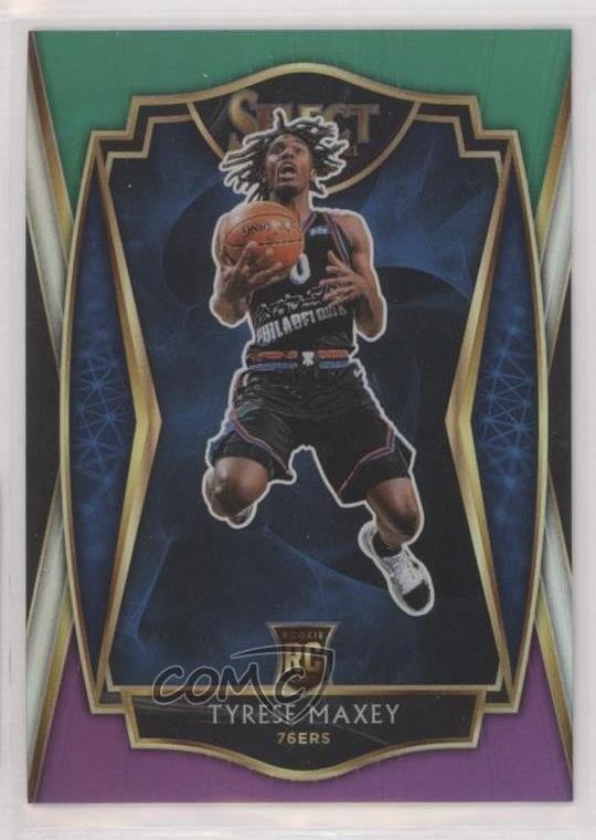 2020 Panini Select Premier Level Green White Purple Prizm Tyrese Maxey #174 4g0