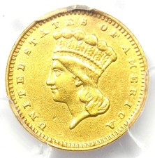 1865 Indian Gold Dollar G$1 Coin - Certified PCGS AU Detail - Rare Date!