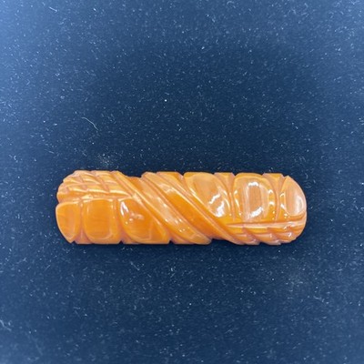 Vintage 1940s Butterscotch Carved Bakelite Pin Art Deco Bar Pin Brooch
