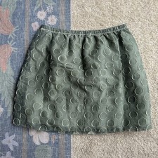 Women’s J. Crew Green Mini Skirt Textured Polka Dots Fringe Size 00 Fairy Y2K