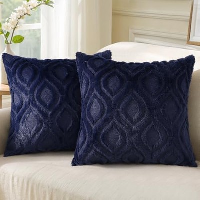 Throw Pillow Covers 18x18 Inch Set of 2, Soft 18'' x 18'' (Pack of 2) Navy Blue