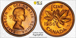 1956 Canada 1c PCGS PL66 Red