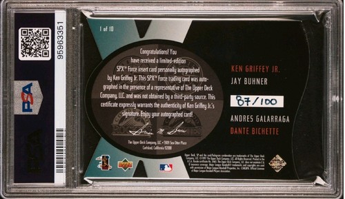 1997 SP Spx Force Autograph Ken Griffey Jr #1 AUTO /100 PSA 4 Autograph ...