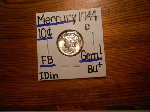 1944D Mercury Dime Gem BU+ SPLENDID!!!! PQ!!!! Full Bands!!!! LOOOOOOOOK!!!!!!