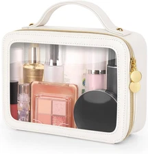 Clear Makeup Bag, Portable Travel Cosmetic Bags, Multipurpose Leather Toiletry B
