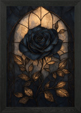 Gothic Rose Stained Glass Framed Wall Art Poster Canvas Print Picture