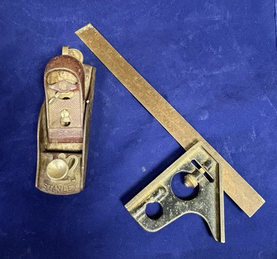 #ad Lot Of 2 Vintage Stanley Tools 6” Throat Block Plane And 12” Combination Square $30.00