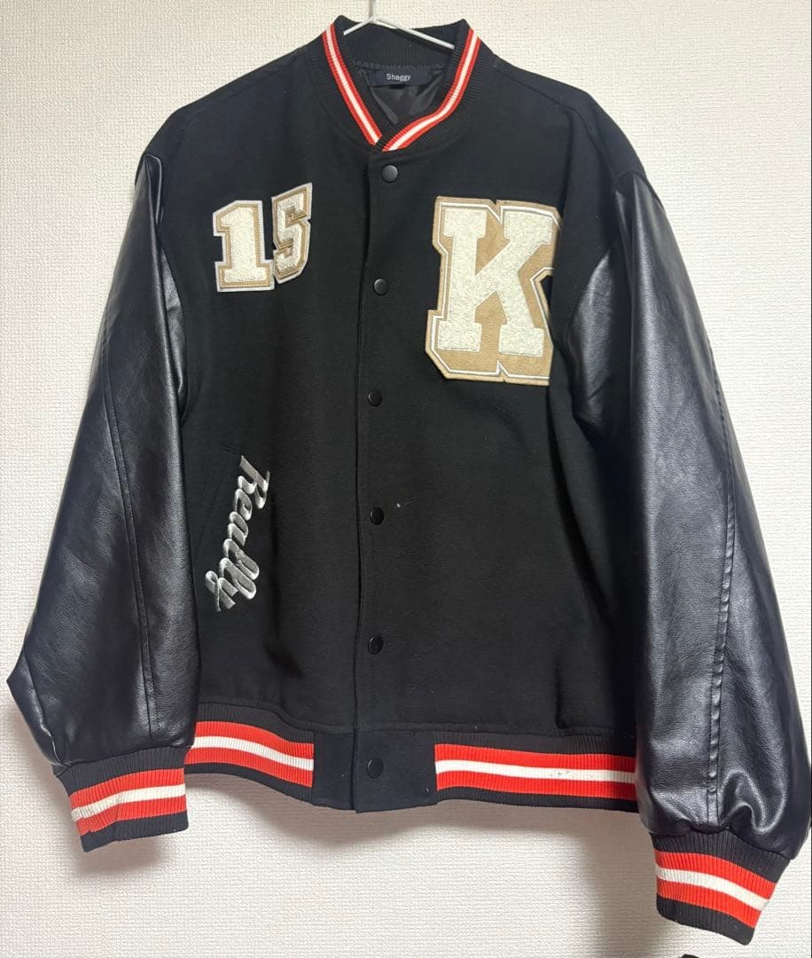 M Size Stadium Jacket Shaggy Patchwork Leather Em… - image 1