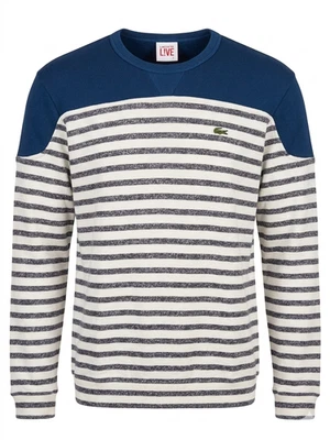Lacoste L!VE Sweat Rayé Bleu Marine Gris Blanc 100% Coton Neuf T.2 - Photo 1/4